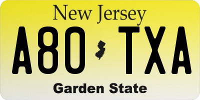 NJ license plate A80TXA