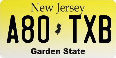NJ license plate A80TXB