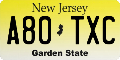 NJ license plate A80TXC