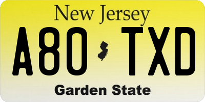 NJ license plate A80TXD