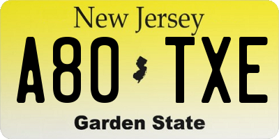 NJ license plate A80TXE