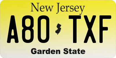 NJ license plate A80TXF