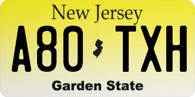 NJ license plate A80TXH