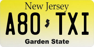 NJ license plate A80TXI
