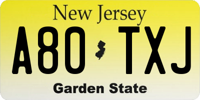 NJ license plate A80TXJ