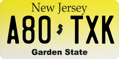 NJ license plate A80TXK