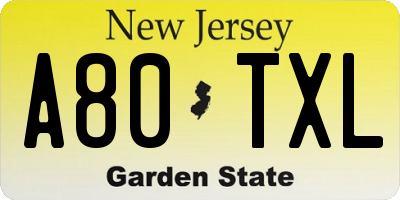 NJ license plate A80TXL