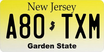 NJ license plate A80TXM