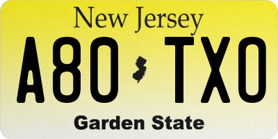 NJ license plate A80TXO