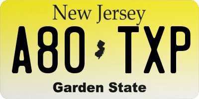 NJ license plate A80TXP
