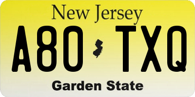 NJ license plate A80TXQ