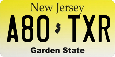 NJ license plate A80TXR