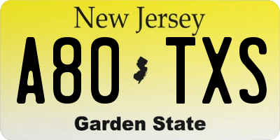 NJ license plate A80TXS