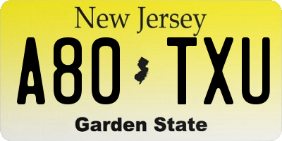NJ license plate A80TXU