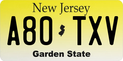 NJ license plate A80TXV