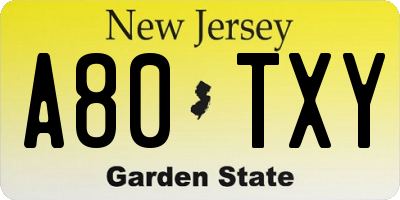 NJ license plate A80TXY