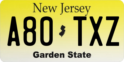 NJ license plate A80TXZ