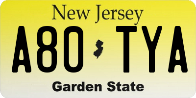 NJ license plate A80TYA