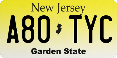 NJ license plate A80TYC