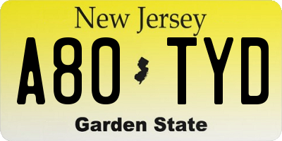 NJ license plate A80TYD