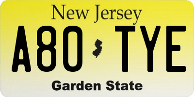 NJ license plate A80TYE