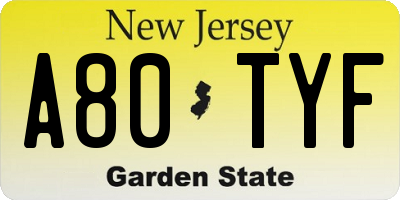 NJ license plate A80TYF