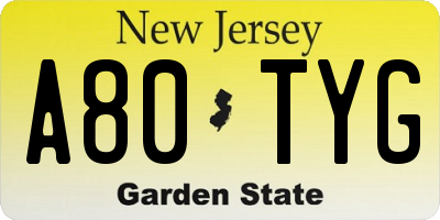NJ license plate A80TYG