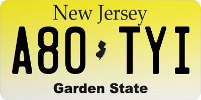 NJ license plate A80TYI