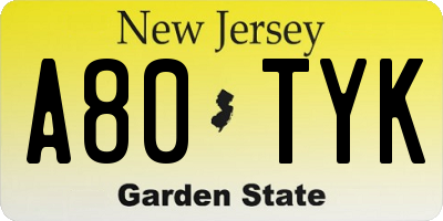 NJ license plate A80TYK
