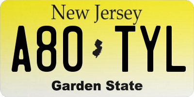 NJ license plate A80TYL