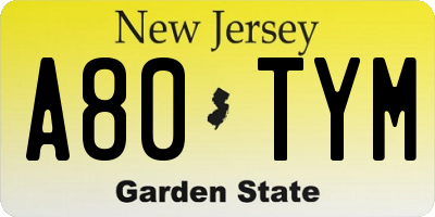 NJ license plate A80TYM