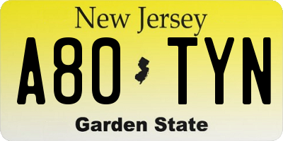NJ license plate A80TYN