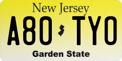 NJ license plate A80TYO
