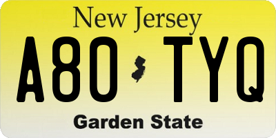 NJ license plate A80TYQ
