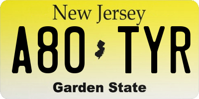 NJ license plate A80TYR
