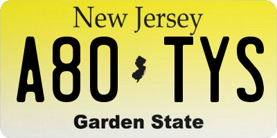 NJ license plate A80TYS