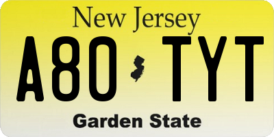 NJ license plate A80TYT