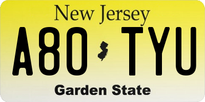 NJ license plate A80TYU