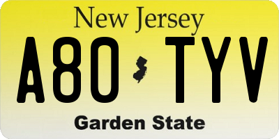 NJ license plate A80TYV