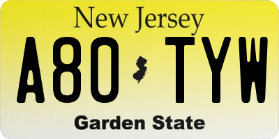 NJ license plate A80TYW