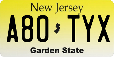 NJ license plate A80TYX