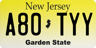 NJ license plate A80TYY