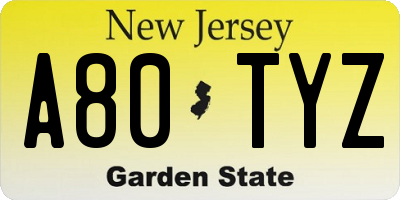 NJ license plate A80TYZ