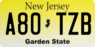NJ license plate A80TZB