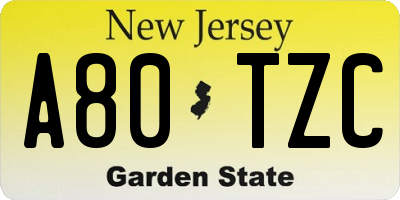 NJ license plate A80TZC