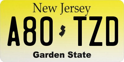 NJ license plate A80TZD