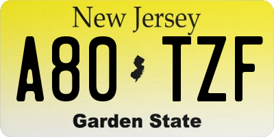 NJ license plate A80TZF
