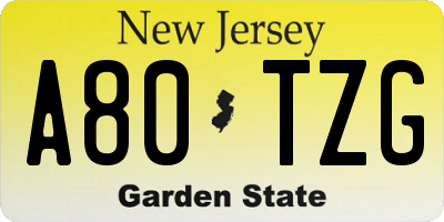 NJ license plate A80TZG
