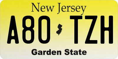 NJ license plate A80TZH