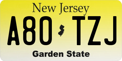 NJ license plate A80TZJ